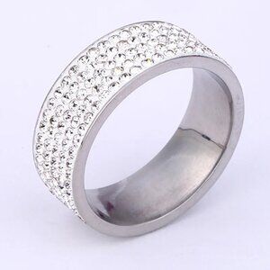 3/$35 Silver Stainless Steel Cubic Zirconia Band Ring Crystal Statement Jewelry